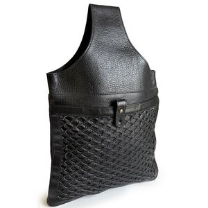 Bonnie Cashin for Meyers Sling Bag Black Leather Lattice Pocket Rare 70s Vintage